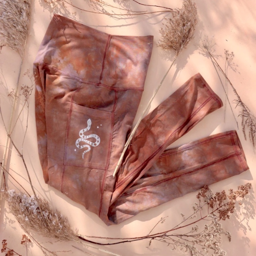 3X Awakening Rising Purusha People Snake Forest Fiber Leggings - worn imperfect
